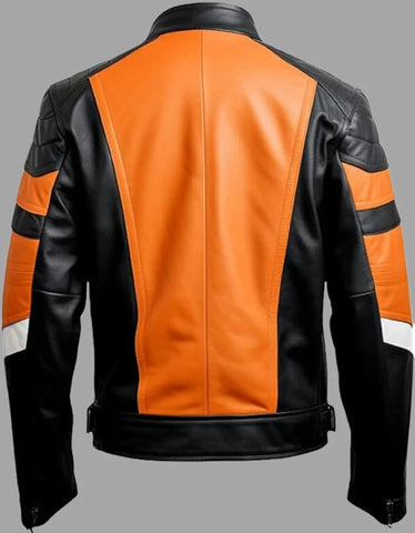 Orange & Black Motorbike Handmade real Leather Biker Jacket | Racer Jacket