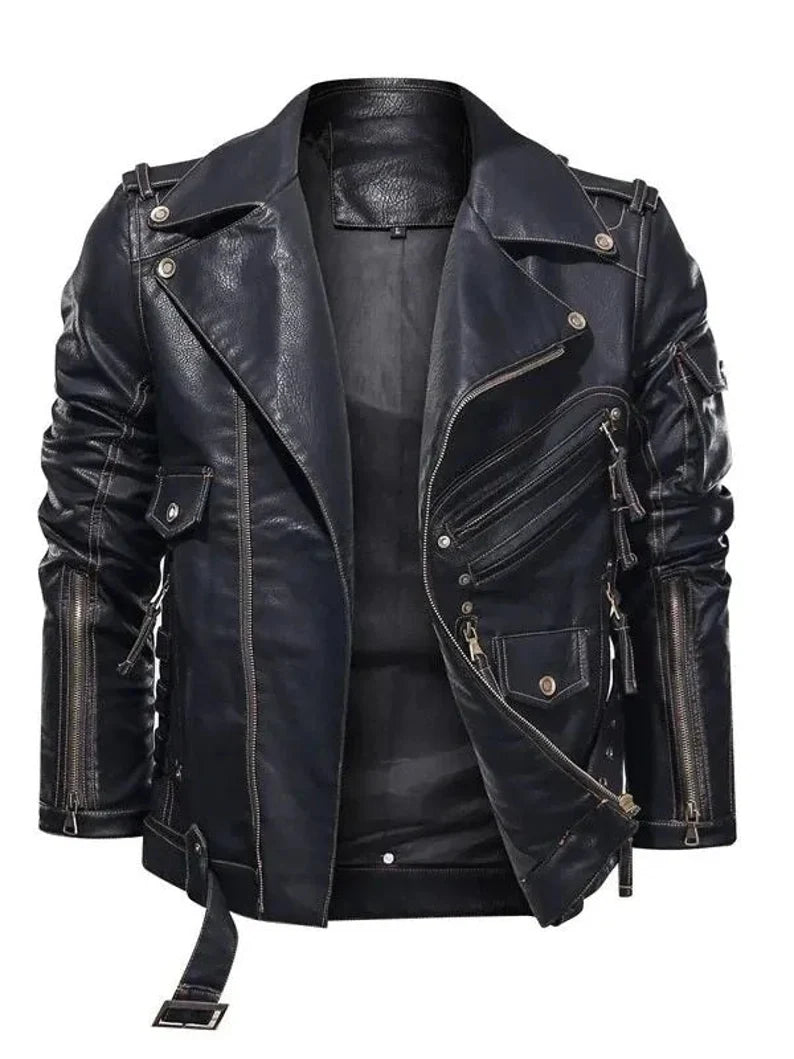 Men's Handmade Black Biker Genuine Soft Leather Jacket-Men Real Lambskin Leather Jacket-Motorcycle Vintage 80's Style Leather Zipper Jacket