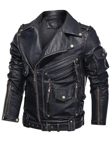 Men's Handmade Black Biker Genuine Soft Leather Jacket-Men Real Lambskin Leather Jacket-Motorcycle Vintage 80's Style Leather Zipper Jacket