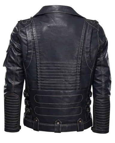 Men's Handmade Black Biker Genuine Soft Leather Jacket-Men Real Lambskin Leather Jacket-Motorcycle Vintage 80's Style Leather Zipper Jacket