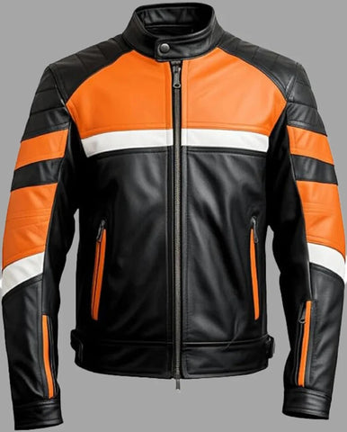 Orange & Black Motorbike Handmade real Leather Biker Jacket | Racer Jacket