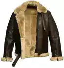 Men' Aviator Pilot B3 Real Shearling Sheepskin Leather Bomber Jacket Flying coat