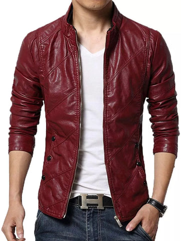 New Men's Genuine Lambskin Leather Slim Fit Biker Motorcycle Jacket Red