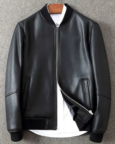 Black Leather Jacket Men Flight/Bomber Pure Lambskin  Customize