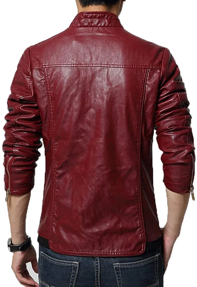 New Men's Genuine Lambskin Leather Slim Fit Biker Motorcycle Jacket Red